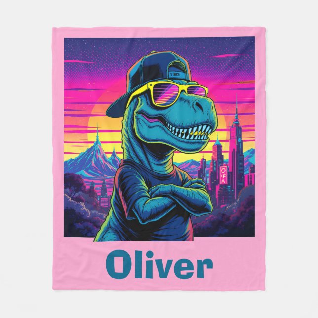 Retro Punk Dinosaur Fleece Blanket (Front)