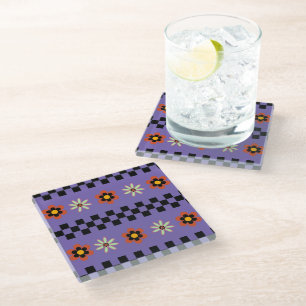 Retro Punk Flowers Glass Coaster