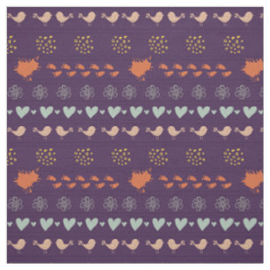 Retro purple and grey pattern of birds, dots, foot fabric