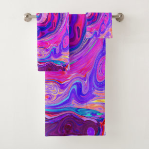 Retro Purple and Orange Abstract Groovy Swirl Bath Towel Set