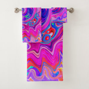 Retro Purple and Orange Abstract Groovy Swirl Bath Towel Set