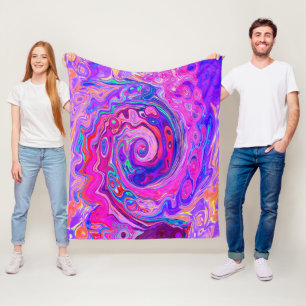 Retro Purple and Orange Abstract Groovy Swirl Fleece Blanket