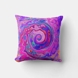 Retro Purple and Orange Abstract Groovy Swirl Throw Pillow