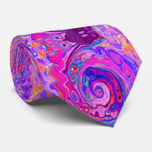 Retro Purple and Orange Abstract Groovy Swirl Tie