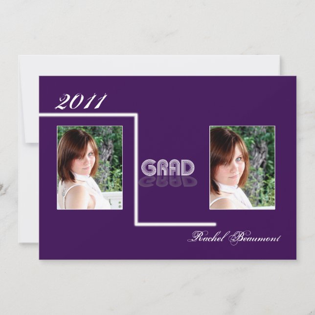 Retro Purple and White Graduation Announcement (Front)