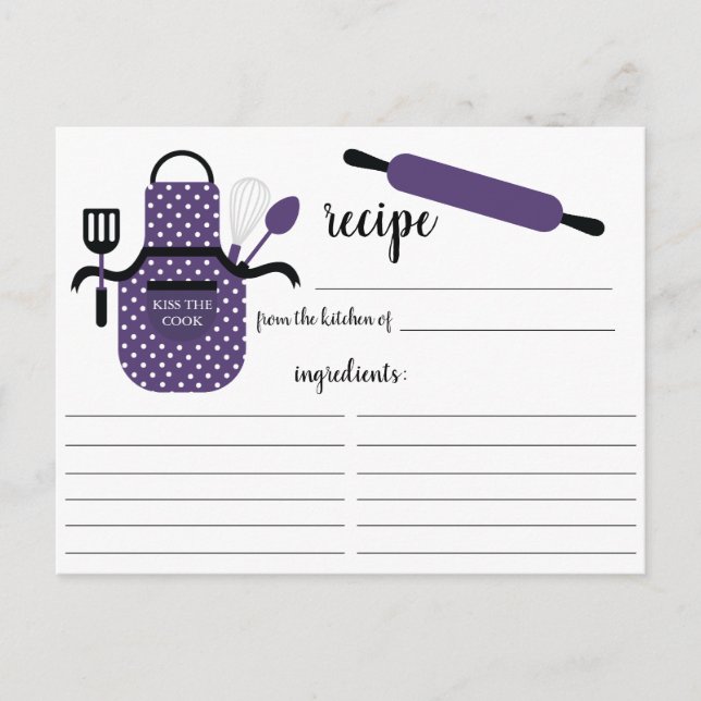 Retro Purple Apron Kitchen Tools Recipe Card (Front)