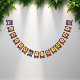 Retro Purple Big Top Cartoon Circus Happy Birthday Bunting Flags