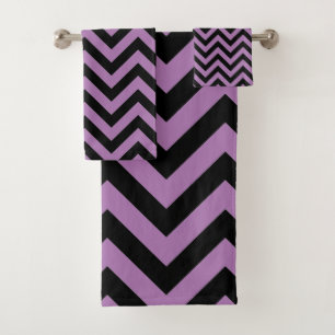 Retro Purple Black Stripes Art Deco Bath Towel Set