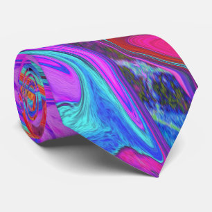 Retro Purple, Blue and Orange Abstract Liquid Art Tie