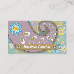 Retro purple, blue paisley motif floral business card