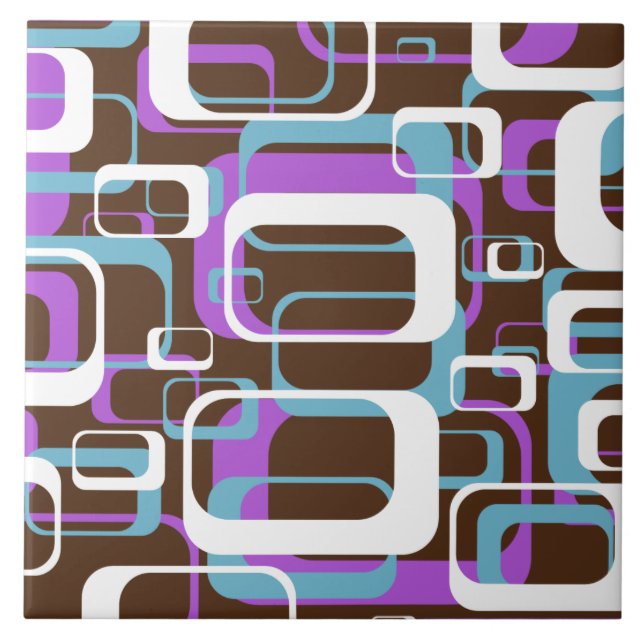 Retro Purple Brown 60s Pattern Tile (Front)