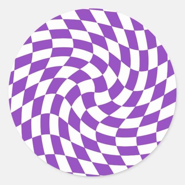 Retro Purple Check Warped Checks Chequered   Classic Round Sticker (Front)