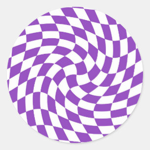 Retro Purple Check Warped Checks Chequered Classic Round Sticker