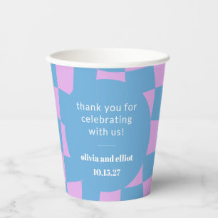 Retro Purple Chequerboard Custom Couples Shower Paper Cups