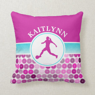 Retro Purple Circles Girls Soccer by Golly Girls Throw Pillow