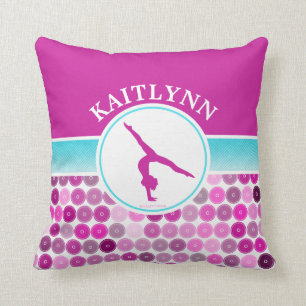 Retro Purple Circles Gymnastics by Golly Girls Throw Pillow