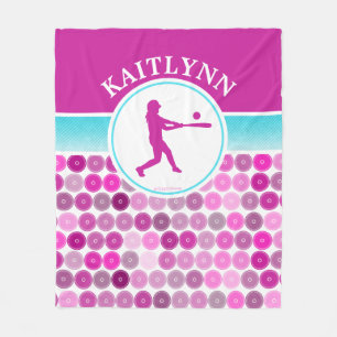 Retro Purple Circles Softball by Golly Girls Fleece Blanket