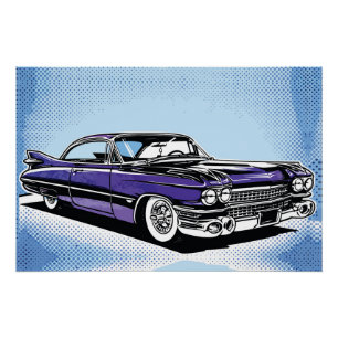 Retro Purple Classic Car Side Pop Art Poster