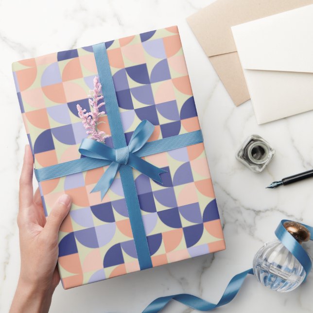 Retro Purple Coral Peach Geometric Shapes Pattern Wrapping Paper (Gifting)