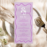 Retro purple curve squiggle wavy wedding menu<br><div class="desc">A cool bold wedding menu with custom names with a hand written calligraphy and serif font,  2 names ,  two styles with Retro boho purple lavender curve squiggle wavy wedding. All the text,  names and background colours are customizable for you to mix and match your wedding suite.</div>