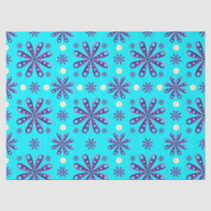 Retro Purple Flowers on Blue Background Tissue Paper
