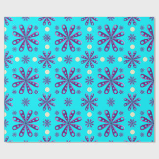Retro Purple Flowers on Blue Background Wrapping Paper