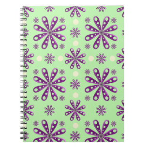 Retro Purple flowers on Green Background Notebook
