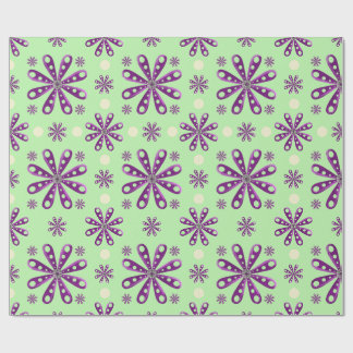 Retro Purple Flowers on Green Background Wrapping Paper