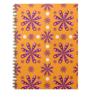 Retro Purple Flowers on Orange Background Notebook