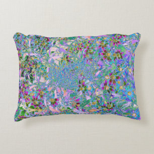 Retro Purple, Green and Blue Wildflowers on Pink Accent Pillow