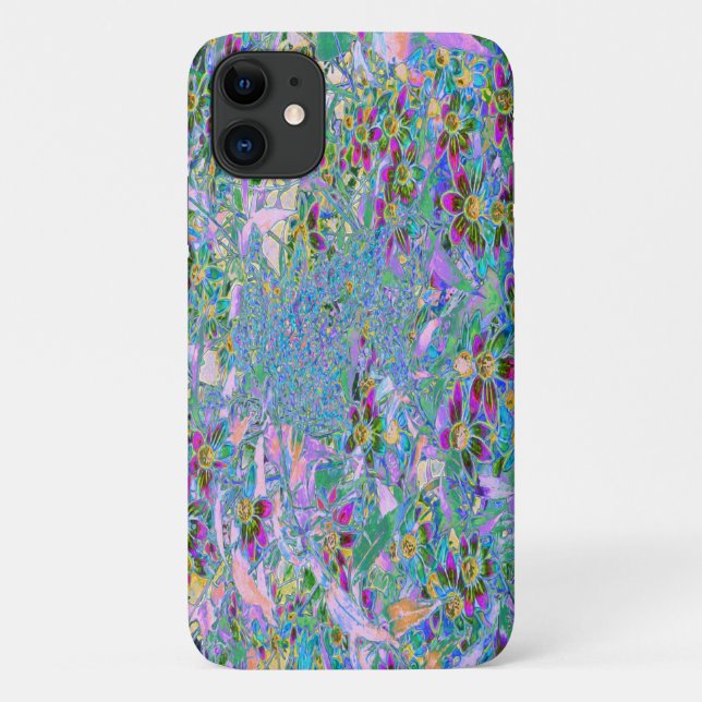 Retro Purple, Green and Blue Wildflowers on Pink Case-Mate iPhone Case (Back)