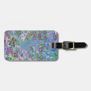 Retro Purple, Green and Blue Wildflowers on Pink Luggage Tag