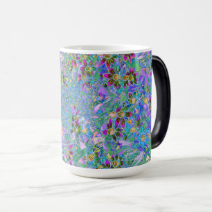 Retro Purple, Green and Blue Wildflowers on Pink Magic Mug