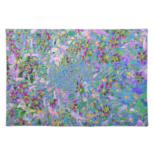 Retro Purple, Green and Blue Wildflowers on Pink Placemat