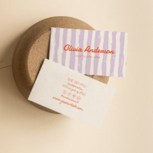 Retro Purple Hand Written Drawn Stripped Cute Business Card