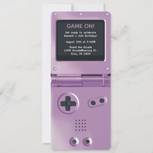 Retro Purple Handheld Gaming Birthday Invitation (Front)