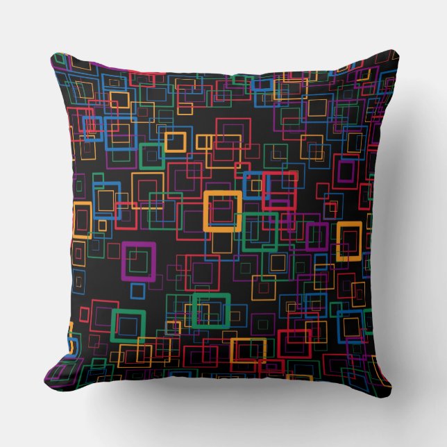 Retro Purple Mint Yellow Squares Pattern Throw Pillow (Front)