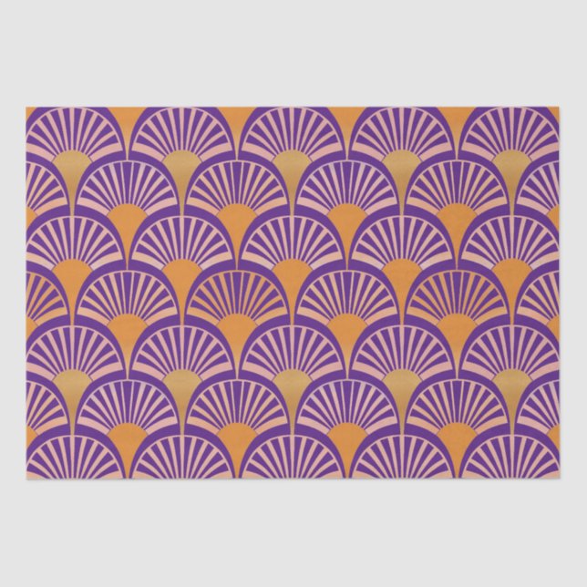 Retro purple orange art deco fans pattern tissue paper (Front)