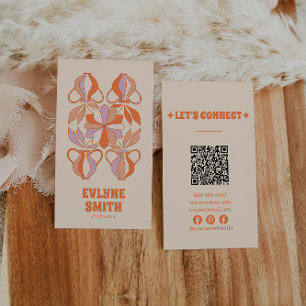 Retro Purple Orange QR Code Groovy Colourful Boho  Business Card