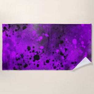Retro Purple Paint Splatter  Beach Towel