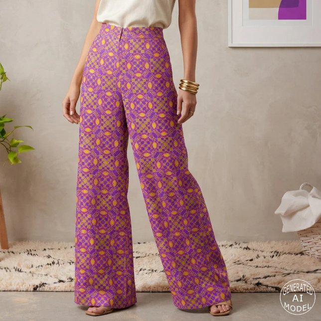 Retro Purple Pink Orange Geometric Tile Pattern Fabric (Creator Uploaded)
