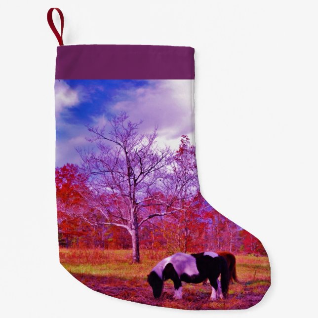 Retro Purple pony Christmas Horse Small Christmas Stocking (Front)