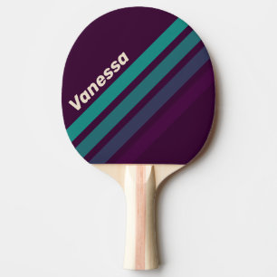 Retro Purple Rainbow Angled Striping with Name Ping Pong Paddle