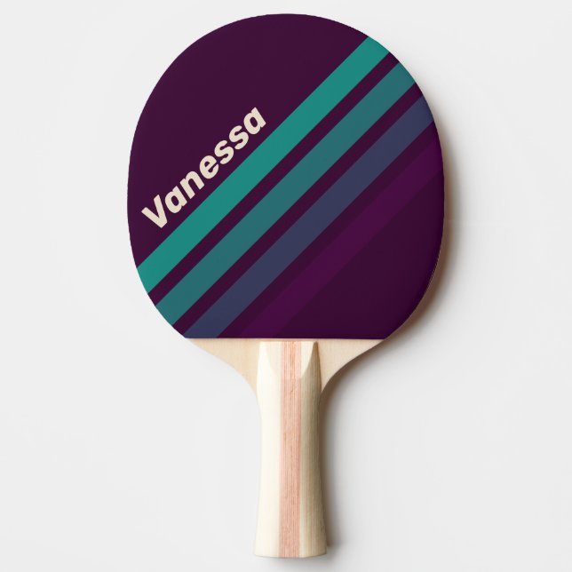 Retro Purple Rainbow Angled Striping with Name Ping Pong Paddle (Front)