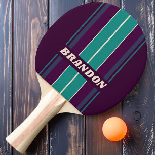 Retro Purple Rainbow Board Stripes with Name Ping Pong Paddle