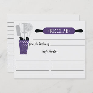 Retro Purple Rolling Pin Kitchen Tools Recipe Card