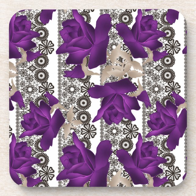 Retro, purple roses coaster (Front)