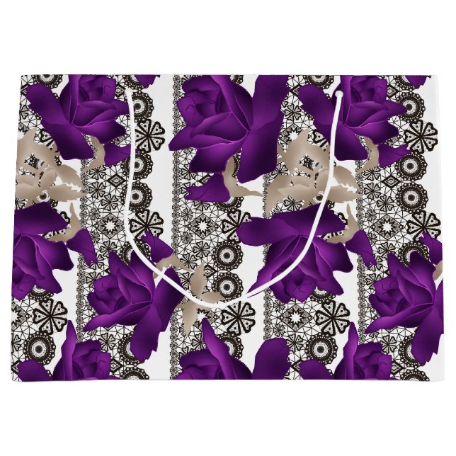 Retro, purple roses large gift bag (Front)
