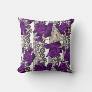 Retro, purple roses throw pillow