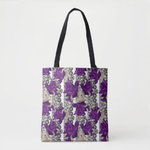 Retro, purple roses tote bag